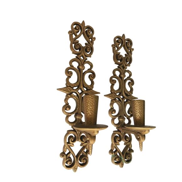 Vintage Pair Burwood Plastic Wall Sconce Candle Holders MCM Castlecore 15" - Picture 3 of 8